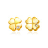 14k Yellow Gold Polished Four Leaf Clover Earrings with Diamonds
